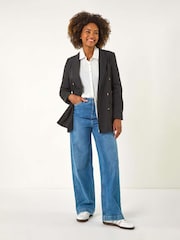 Roman Black Double Breasted Collar & Revere 100% Cotton Jacket - Image 1 of 5