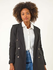 Roman Black Double Breasted Collar & Revere 100% Cotton Jacket - Image 2 of 5