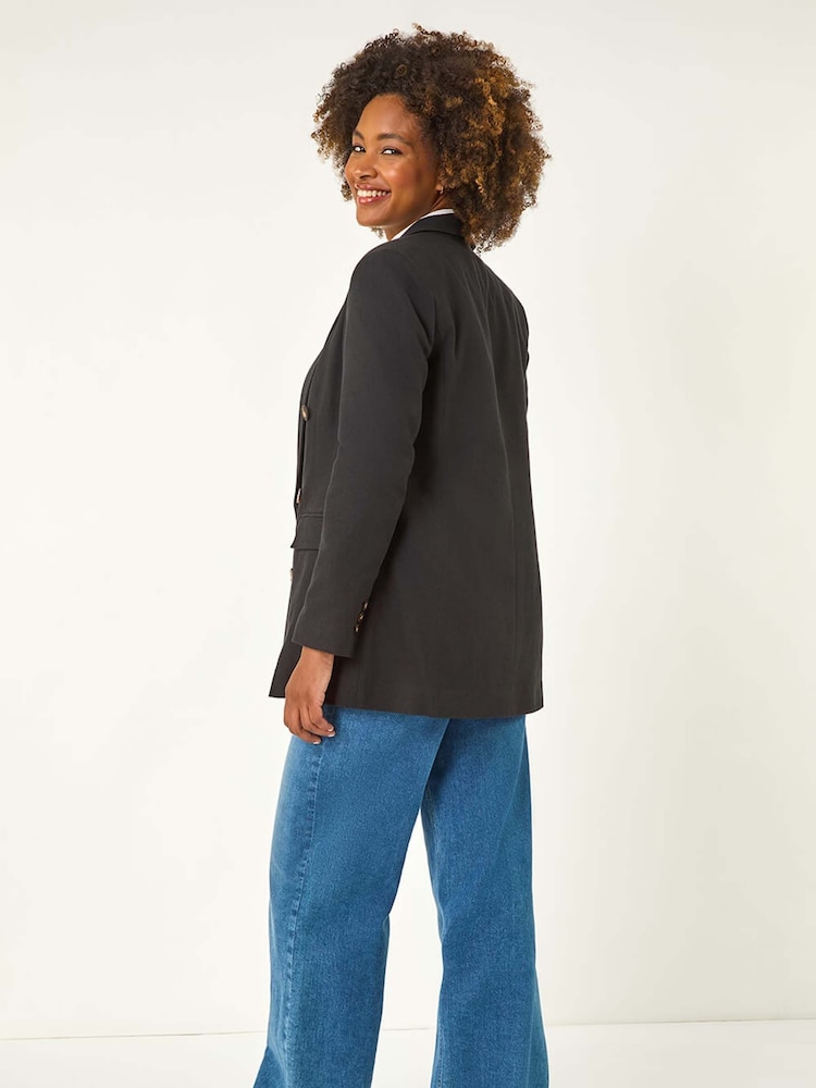 Roman Black Double Breasted Collar & Revere 100% Cotton Jacket - Image 3 of 5