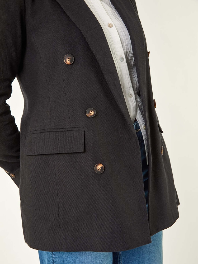 Roman Black Double Breasted Collar & Revere 100% Cotton Jacket - Image 5 of 5