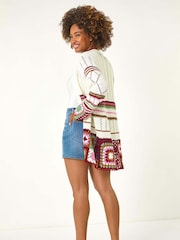 Roman White Edge Crochet Detail Knit Cardigan - Image 3 of 5