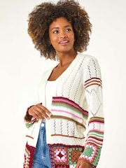 Roman White Edge Crochet Detail Knit Cardigan - Image 4 of 5