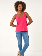 Roman Pink Chrome Plain Double Strap Stretch Vest Top - Image 2 of 5