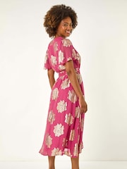 Roman Pink Jacquard Midi Wrap Dress - Image 3 of 5