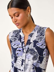 Roman Purple Textured Floral Print Tie Blouse - Image 4 of 5