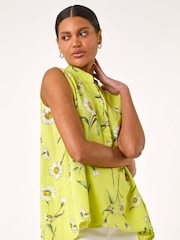 Roman Green Daisy Print V-Neck 100% Cotton Vest - Image 1 of 5