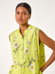 Roman Green Daisy Print V-Neck 100% Cotton Vest - Image 4 of 5