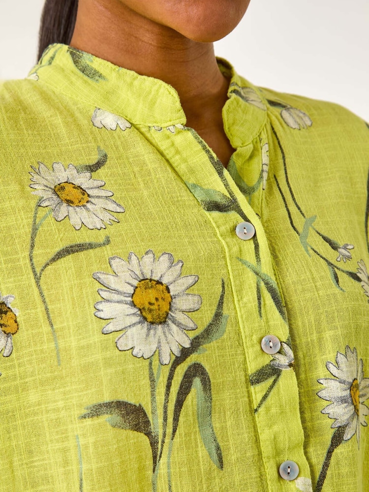 Roman Green Daisy Print V-Neck 100% Cotton Vest - Image 5 of 5