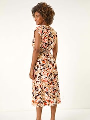 Roman Orange Geo Print Button Detail Midi Dress - Image 3 of 5