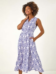 Roman Blue Circle Print Shirt Dress - Image 1 of 5