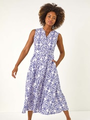 Roman Blue Circle Print Shirt Dress - Image 3 of 5