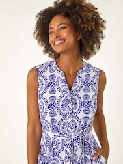 Roman Blue Circle Print Shirt Dress - Image 4 of 5