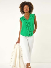 Roman Green V-Neck Ruffle Front Vest Top - Image 2 of 5