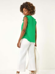 Roman Green V-Neck Ruffle Front Vest Top - Image 3 of 5