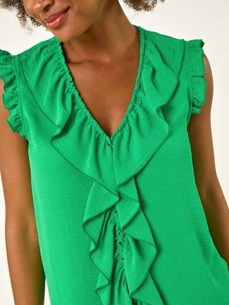 Roman Green V-Neck Ruffle Front Vest Top - Image 5 of 5