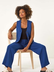 Roman Blue Smart Twill Wide Leg Pocket 100% Cotton Trousers - Image 1 of 5