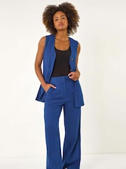 Roman Blue Smart Twill Wide Leg Pocket 100% Cotton Trousers - Image 2 of 5