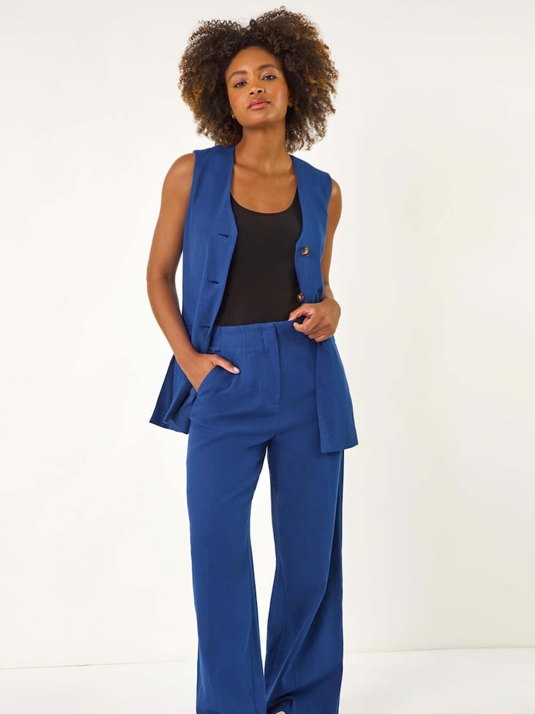 Roman Blue Smart Twill Wide Leg Pocket 100% Cotton Trousers - Image 2 of 5