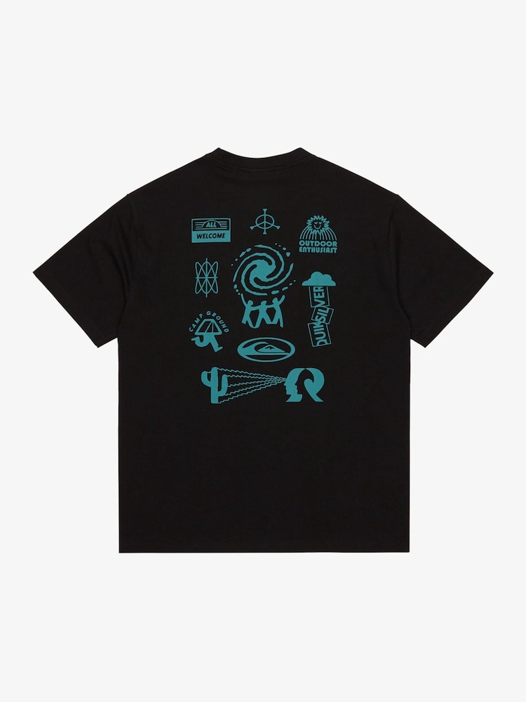 Quiksilver Black Welcome All Short Sleeve Front Graphic Print Logo T-Shirt - Image 7 of 7