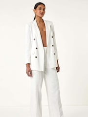 Roman White Double Breasted Collar & Revere 100% Cotton Jacket - Image 2 of 5
