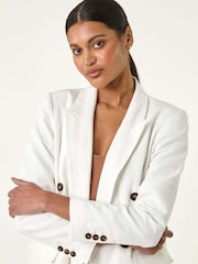 Roman White Double Breasted Collar & Revere 100% Cotton Jacket - Image 4 of 5