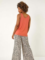 Roman Red Plain V-Neck Stretch Jersey Vest Top - Image 3 of 5