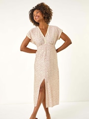 Roman Pink Ditsy Lace Trim Midi Dress - Image 2 of 5