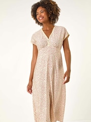 Roman Pink Ditsy Lace Trim Midi Dress - Image 4 of 5