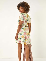 Roman Pink Floral Print V-Neck Tea Dress - Image 3 of 5