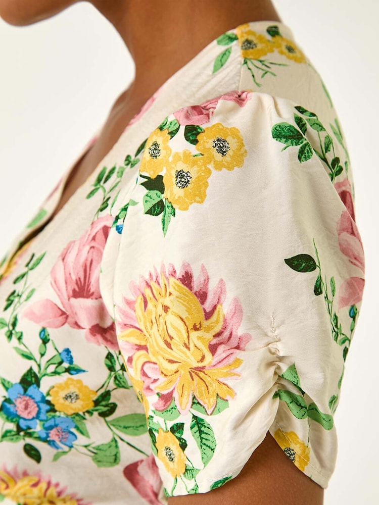 Roman Pink Floral Print V-Neck Tea Dress - Image 5 of 5