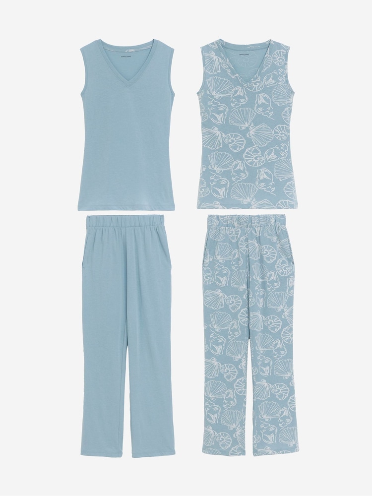 JD Williams Blue Value Pyjamas Set 2 Pack - Image 1 of 5