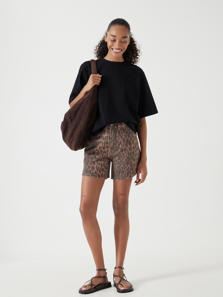 Hush Animal Leopard Print Essential Denim 100% Cotton Shorts - Image 2 of 5