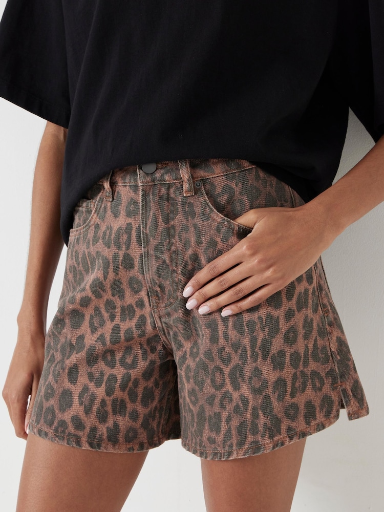 Hush Animal Leopard Print Essential Denim 100% Cotton Shorts - Image 5 of 5