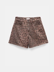 Hush Animal Leopard Print Essential Denim 100% Cotton Shorts - Image 6 of 6