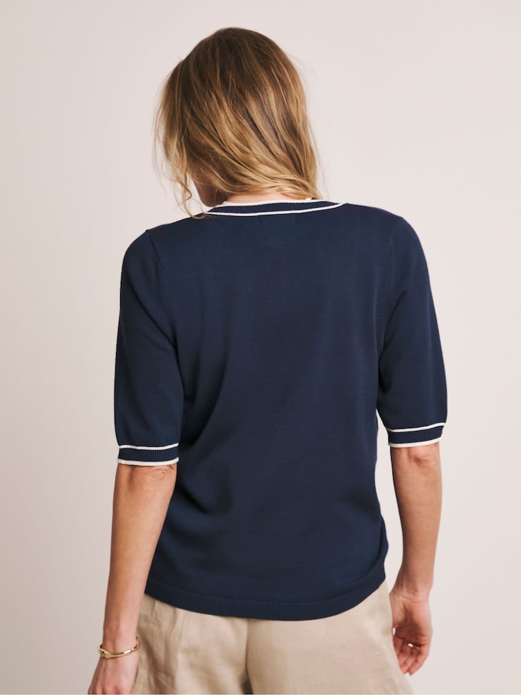 JD Williams Blue Contrast Trim Short Sleeve Cardigan - Image 2 of 4 JD Williams Blue Contrast Trim Short Sleeve Cardigan - Image 2 of 4