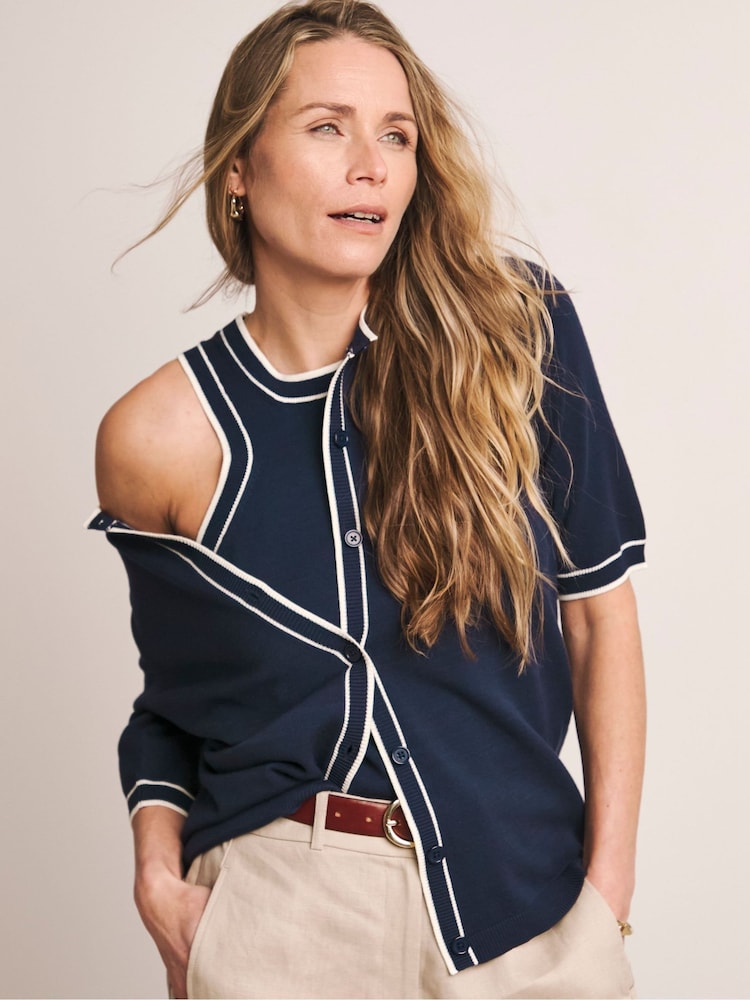 JD Williams Blue Contrast Trim Short Sleeve Cardigan - Image 4 of 4 JD Williams Blue Contrast Trim Short Sleeve Cardigan - Image 4 of 4