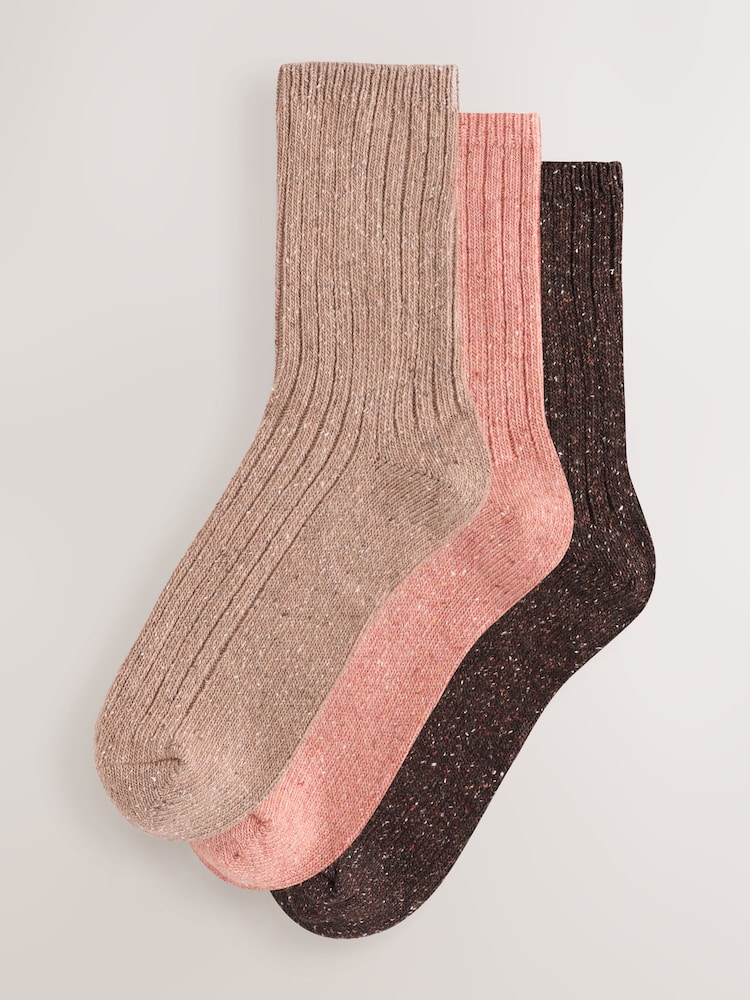 Pink/Neutral/Choc Containing Wool Ankle Socks 3 Pack - Image 1 of 6