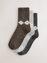 Neutral Argyle Thermal Wool Blend Ankle Socks 3 Pack With Silk - Image 1 of 5