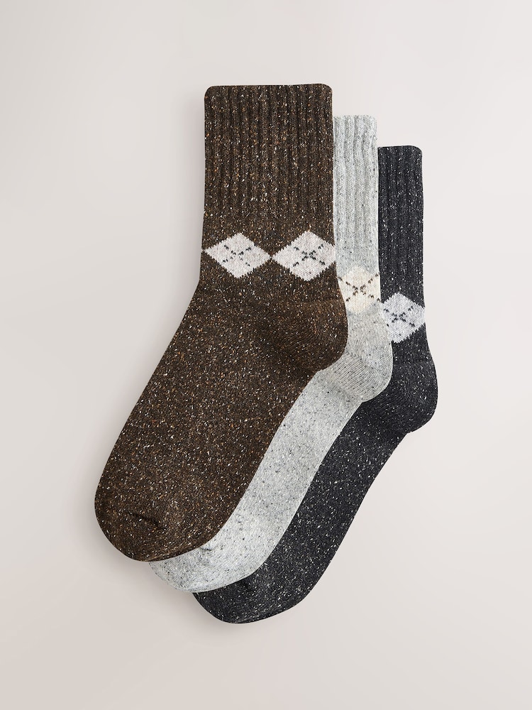 Neutral Argyle Thermal Wool Blend Ankle Socks 3 Pack With Silk - Image 1 of 5 Neutral Argyle Thermal Wool Blend Ankle Socks 3 Pack With Silk - Image 1 of 5