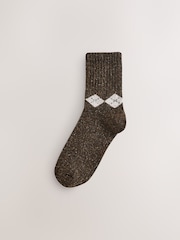 Neutral Argyle Thermal Wool Blend Ankle Socks 3 Pack With Silk - Image 2 of 5