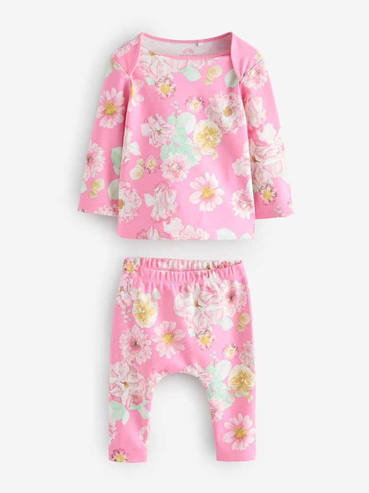 Pink Floral Long Sleeve Top and Leggings Set - Image 1 of 1