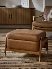 Vintaged Faux Leather Light Brown Flinton Small Wooden Storage Footstool - Image 1 of 11