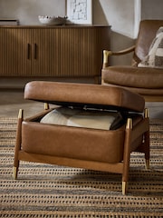 Vintaged Faux Leather Light Brown Flinton Small Wooden Storage Footstool - Image 2 of 11