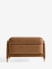 Vintaged Faux Leather Light Brown Flinton Small Wooden Storage Footstool - Image 7 of 11