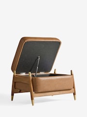 Vintaged Faux Leather Light Brown Flinton Small Wooden Storage Footstool - Image 8 of 11