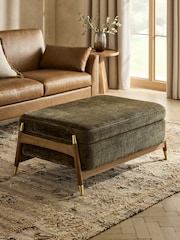 Plush Chenille Moss Green Flinton Large Wooden Storage Footstool - Image 1 of 10