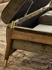 Plush Chenille Moss Green Flinton Large Wooden Storage Footstool - Image 3 of 10