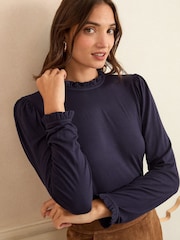 Marinha - Blusa de malha com babados e manga comprida Love & Roses - Imagem 1 de 4