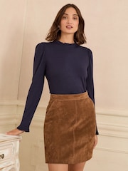 Marinha - Blusa de malha com babados e manga comprida Love & Roses - Imagem 2 de 4