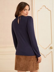 Marinha - Blusa de malha com babados e manga comprida Love & Roses - Imagem 4 de 4